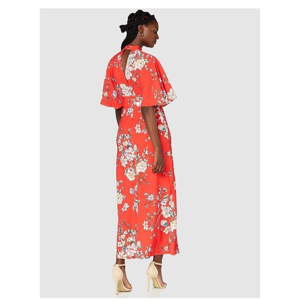TRUTH & FABLE Women's XS Red Floral Keyhole Maxi Evening Dress with Side Slits - Picture 4 of 10